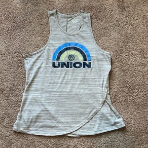 Philadelphia Union Women's Scoop Neck Racerback Tank Top - Heather Gray White